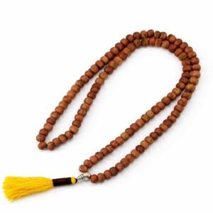 108 Bead Wood Buddhist Mala Prayer Beads Yellow Tassel silver guru