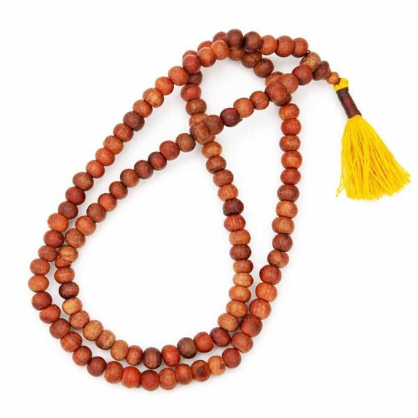 10mm Tamarind Wood Buddhist Prayer Bead Necklace Yellow Tassel