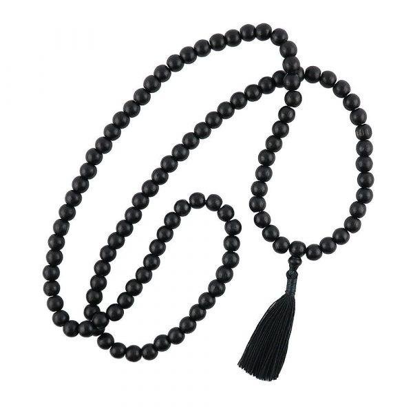 12mm Black Wood Buddhist Prayer Bead Necklace black tassel