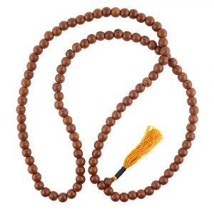 12mm Narra Wood Buddhist Prayer Beads Necklace Yellow Tassel