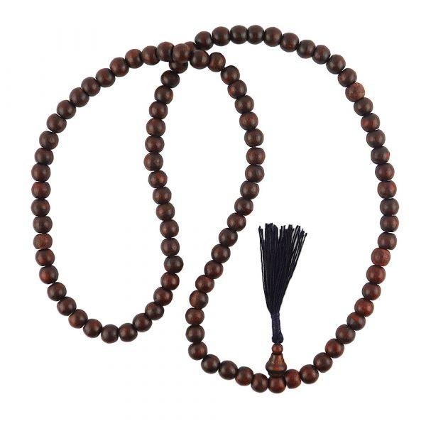 12mm Red Narra Wood Buddhist Monk Bead Necklace Black Tassel