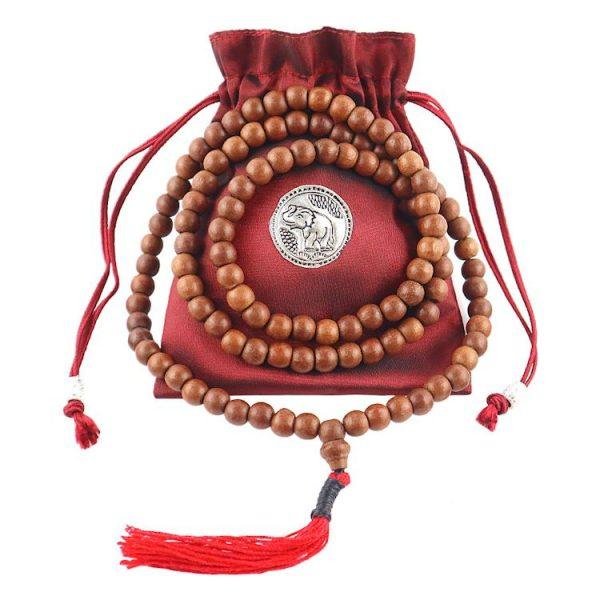 8mm Narra Wood Buddhist Prayer Bead Necklace with Bag RedTassel