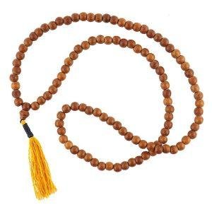 8mm Narra Wood Buddhist Prayer Bead Necklace with Yellow Tassel
