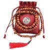 8mm Teak Wood Buddhist Prayer Bead Necklace Red Tassel Bag