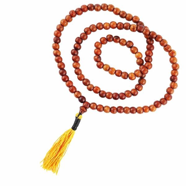 8mm tamarind wood Buddhist Prayer Bead Necklace Yellow Tassel