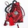 Black Wood Buddhist Mala Beads with Red Tassel Silver guru and bag