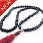 Black Wood Buddhist Mala Beads with Silver guru