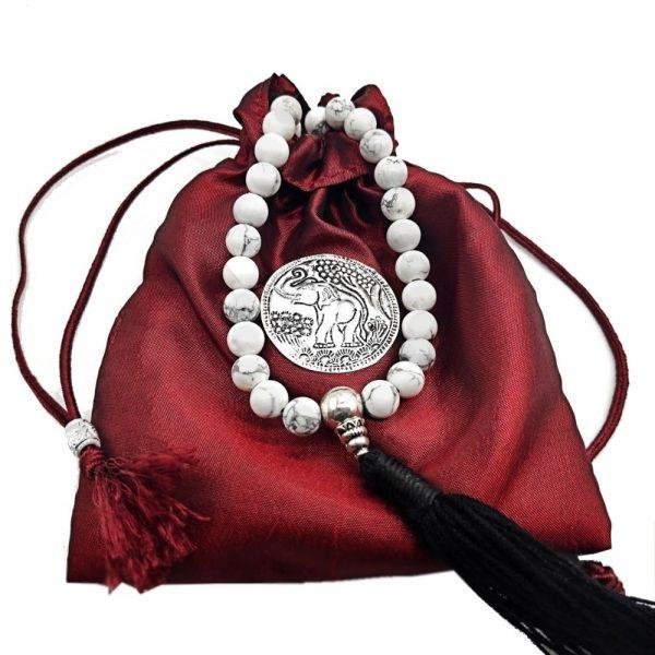 Howlite Buddhist Mala Bead Necklace BlackTassle bag