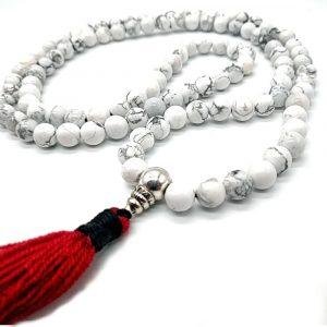 Howlite Buddhist Mala Bead Necklace Red Tassle