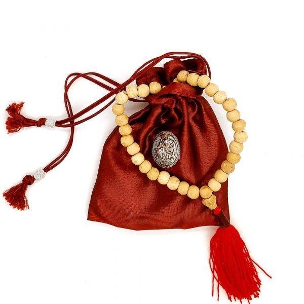 Plain Wood Buddhist Prayer Bead Mala Necklace with Bag