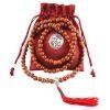 Silver Guru 8mm Teak Wood Buddhist Mala Bead Necklace Red Tassel Bag
