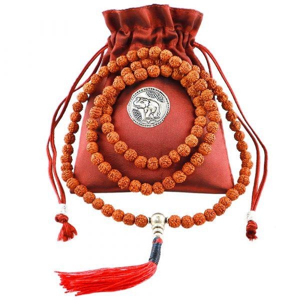 Silver Guru Rudraksha Seed Buddhist Meditation Mala Bead bag